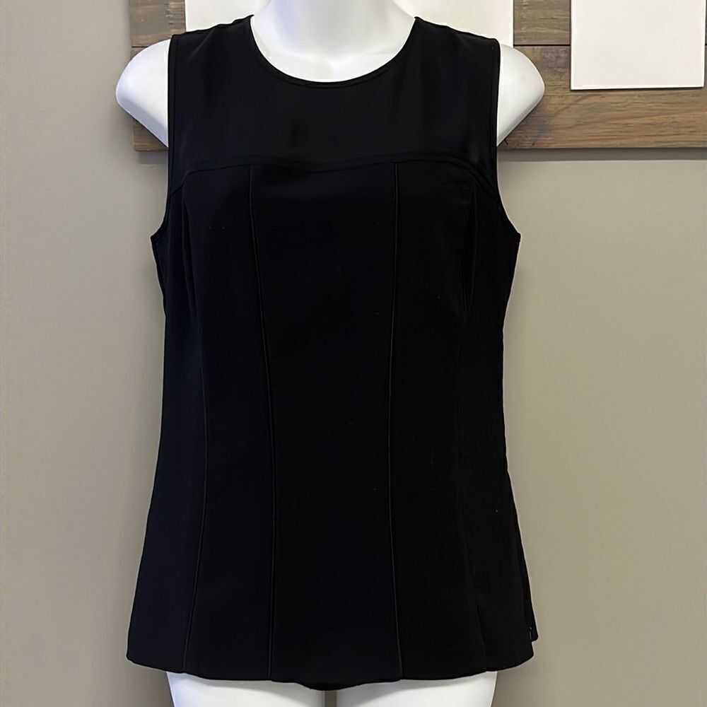 Ann Taylor Black A-Line Shell w/ Sheer Accents, Side Zipper & Pleats-Sz 4/Sm